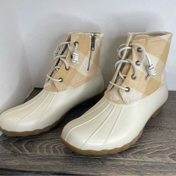 Sperry NEW top-sider Duck Beige Plaid Ankle Boots. Size 11. Women’s - Picture 3 of 9